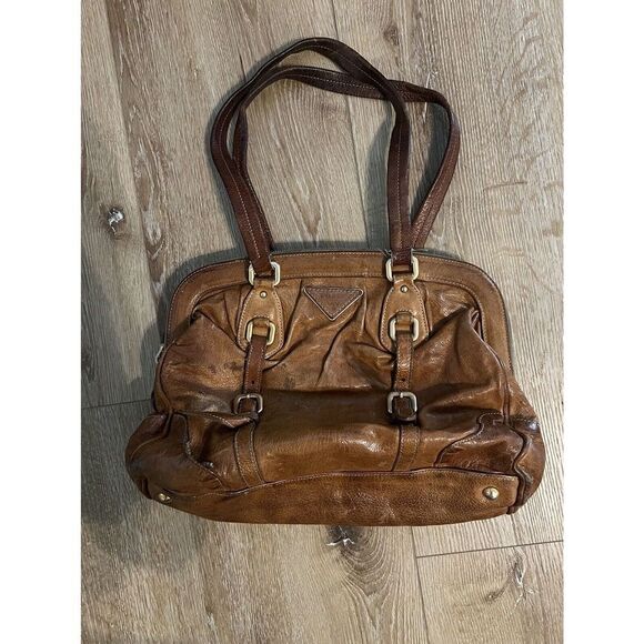 Vintage Prada Women’s Brown Leather Satchel Frame Bag - Picture 1 of 6